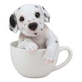 Ebros Realistic Adorable Spotted Dalmatian Puppy Dog in Teacup Statue 6" Tall Pet Pal Collectible Dalmatians Decor Figurine with Glass Eyes of Pedigree Dogs Pets Buddies Animal Collectibles and Gifts