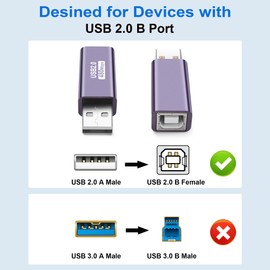 GELRHONR USB A to B Adapter, USB 2.0 A Male to USB B Pressure Female Conncet Extender, MIDI Type A to B Converter for Laptop/Computer/Hard Drive/Printer/Scanner -2 Packs (USB Male)