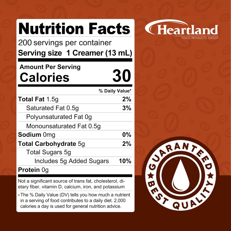 Heartland Non Dairy Liquid Coffee Creamer, Hazelnut, 200 Single Serve