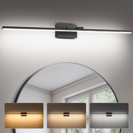 BrkNit LED Bathroom Vanity Light, Modern Bathroom Light Fixture Over Mirror (3000K/4000K/6000K, Dimmable), Vanity Light Bar with Angle Adjustable, 48 Inch, Black