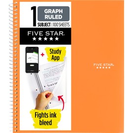 Five Star Spiral Notebook + Study App, 1 Subject, Graph Ruled Paper, Fights Ink Bleed, Water Resistant Cover, 8-1/2" x 11", 100 Sheets, Sedona Orange (620000CD1)