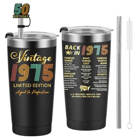Greatingreat 1975 50th Birthday Gift for Women and Men - 50th Gifts for Parents - 50th Class Reunion - Mom Dad Wife Husband Grandpa Grandma Present - 20oz Tumbler Cup Black