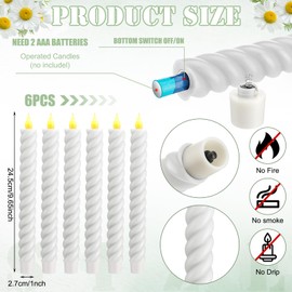 Baquler 6 Pcs White Flameless Taper Candle Twisted LED 9.65 Inch Taper Candles Battery Operated Twisted Candlesticks for Summer Wedding Birthday Home Party Holiday Dinner Fireplace Decor