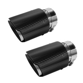 Vechkom 2.5'' Inlet 3.5" Outlet Black Exhaust Tips Glossy Carbon Fiber and Stainless Steel Car Tail Pipe Universal for Vehicles with 2.5" O.D. (Glossy Black Silver) 2PCS