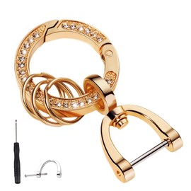 YOGOTI Women's Keychain, Key Ring, Key Chain, Ring, Round, Zinc Alloy, D-Shaped Ring, 360 Degree Rotation, Anti-Loss, Suitable for Men and Women, Present, Motorcycle, House Key, Bicycle and Car, gold