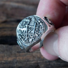 Fly Style 925 Sterling Silver Masonic Signet Ring, Sterling Silver