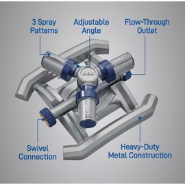 Metal Rotating Lawn Sprinkler, 1250 sq ft Coverage, 3-Arm Design with Adjustable Spray Patterns, 360° Water Coverage