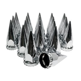 Grandroad auto 20 Pack Spike Lug Nut Covers, 33mm by 4-3/4" Thread On Chrome Spike Nut Cover Caps ABS Plastic Anti-Rust Screw-on Lug Nut Covers for Semi Trucks