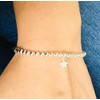 Silver Colour Round Beads With Star Charm Stretchable Bracelet
