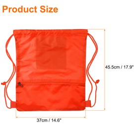 sourcing map Drawstring Backpack Bag 16.5" x 19.3" Oxford Cloth Bulk Cinch Sack Unisex Waterproof Draw String Back Sack with Zipper Pockets for Sports Gym Travel Swimming Beach, Orange