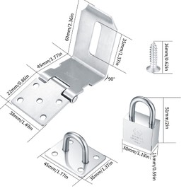 4 Inch 90 Degree Heavy Padlock Hasp, Right Angle Door Clasp Door Lock, Stainless Steel Gate Latch Padlock Staple for Windows, Cabinets, Closets, Sheds, Doors, with a Lock - (Silver 2 Sets)