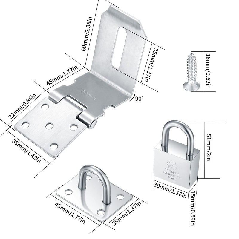 4 Inch 90 Degree Heavy Padlock Hasp, Right Angle Door