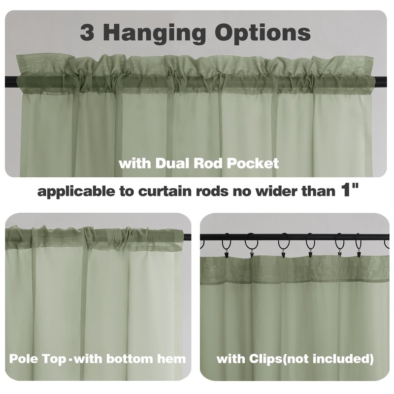 Chyhomenyc Sheer Window Valance Curtains, 42x14 Inches 2PCS, Light Filtering