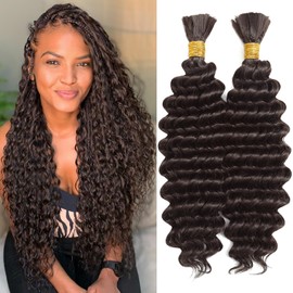 Deep Wave Bulk Braiding Hair for Boho Braids 18 Inch 2 Bundles 200g Dark Brown Curly Boho Hair for Braiding No Weft Wet and Wavy Hair Extensions (#4)