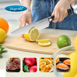 Dingerkit Kitchen Knife Set, Chef Knife Set with Chef Santoku Cleaver Nakiri Fruit 5pcs Knife - Damascus Stainless Steel with pakkawood Handle for Kitchen Cutting Knife Set.