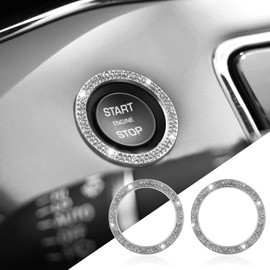 2PCS Bling Car Crystal Rhinestone Ring Emblem Sticker, Push to Start Button Cover/Sticker, Key Ignition Starter & Knob Ring, Car Interior Decoration Bling Car Accessories for Women