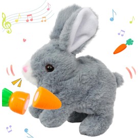 Rabbit Cuddly Toys Small - Electronic Interactive Pet Bouncing Sounds and Its Ears and Nose Move, Children's Birthday Gifts for Girls 3 4 5 6 7 8 Years (Grey)