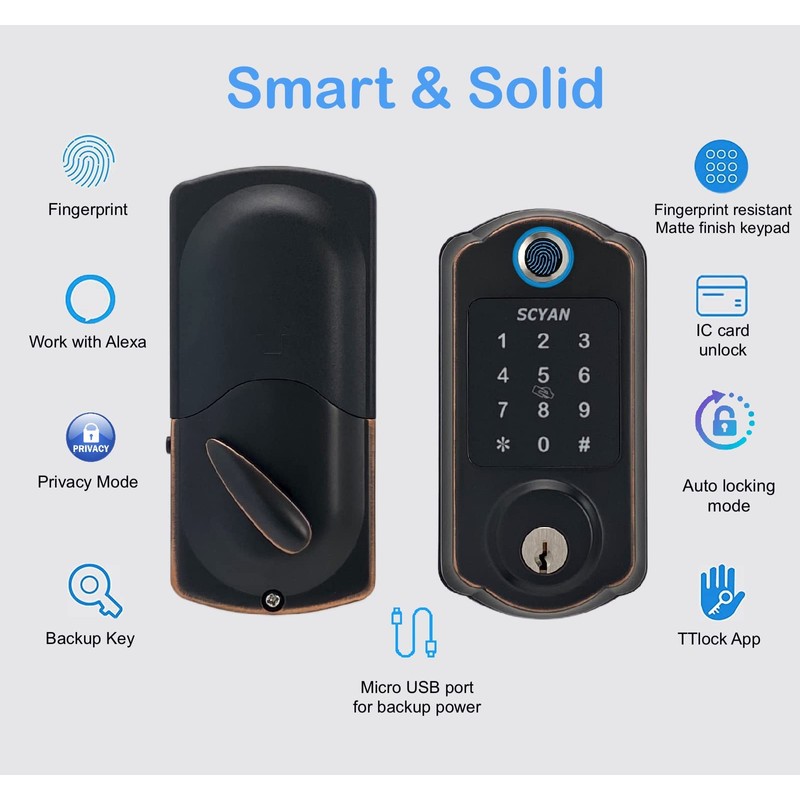 Smart Deadbolt Lock, SCYAN D7 Fingerprint Deadbolt with Touchscreen Keypad,
