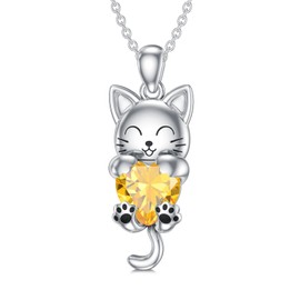 LONAGO Cat Necklace with November Birthstone Cat Pendant Necklace Sterling Silver Jewelry Gifts for Women