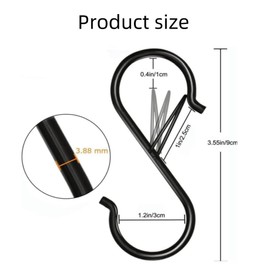 20 Pcs S Hooks for Hanging with Safety Buckle, Heavy Duty Metal S Shaped Hooks, Stainless-Steel S Hooks for Hanging Kitchen Utensils, Pots and Pans, Clothes, Plants, Cups(3.5 inch/Black)