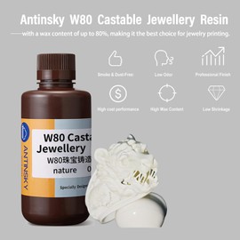 Antinsky W80 Castable Jewellery Resin for DLP LCD UV Curing 405 nm Resin 3D Printer High Wax Content 80% Easy to Print to Use and Burn High Resolution Jewellery Making White 0.5 kg