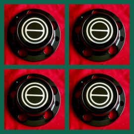 Aftermarket 4pcs. 1980-1996 F150 BRONCO BLACK Wheel Hub BLACK logo Center Caps NEW w/ Screws