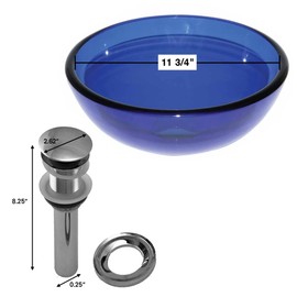 Renovators Supply Manufacturing Bathroom Sink 11-3/4" Small Round Blue Tempered Glass Countertop Vessel Sink With Chrome Sink Drain