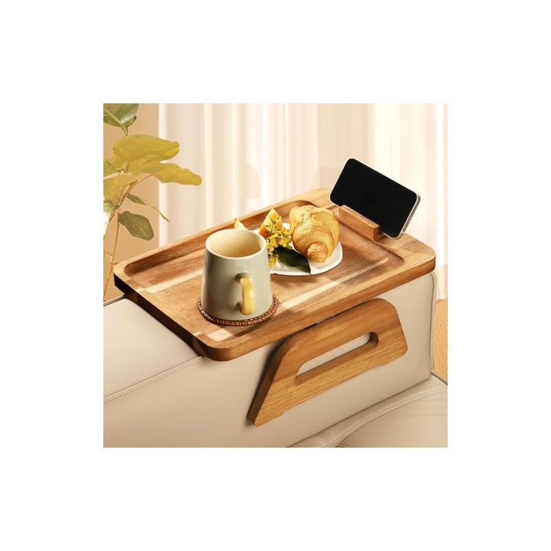 Acacia Wood Sofa Armrest Tray -Sofa Arm Tray Table Clip