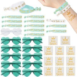 LACGO 33pcs Hen Party Bride Team Accessories, Hen Do Accessories Hen Party Decoration with Bride Team Wristband Heart Shaped Sunglasses Bride Tattoos for Wedding Bridal Shower Bachelorette (Green)