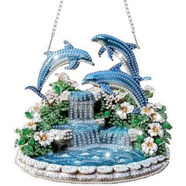 HEIBAGO Hängend Diamond Painting Für Erwachsene, 5D DIY Delphin Besonders Geformt Diamant Painting Anhänger Ornament, Brunnen Kristall Strasssteine Diamond Painting Fensterbilder für Wanddekor