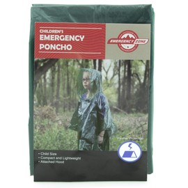 Emergency Zone Children's Green Emergency Poncho, Weather Protection, Rain Gear, (1 Pack)