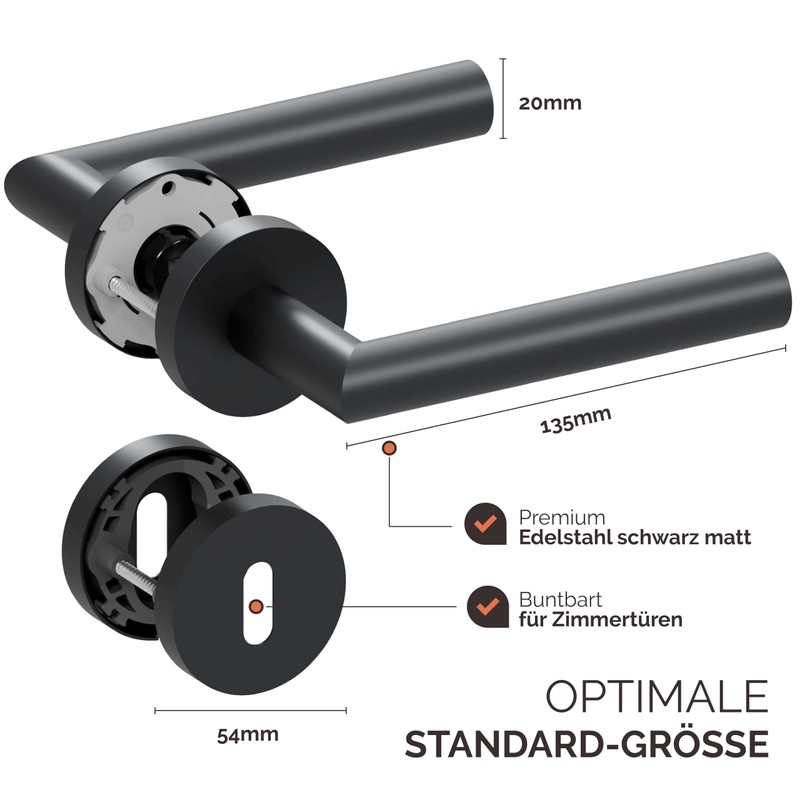 TYMBRR Türgriff Schwarz matt, Handle One BB-Buntbart, ideal für Zimmertüren,