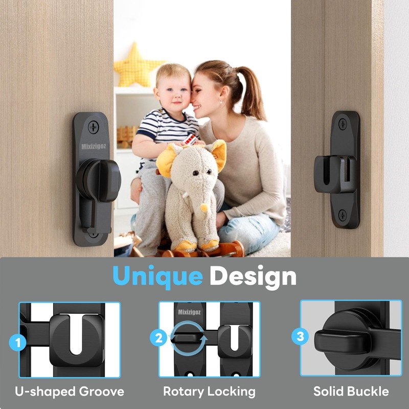 Mixizigoz Barn Door Lock, 90/180 Degree Flip Door Locks, Protect