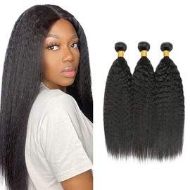 Shoaiye Yaki Straight Bundles Human Hair #1B Natural Black 3 Bundles 8A Glueless Doubles Weft 100% Unprocessed Human Hair Extension Total 300g For Woman 22 24 26 Inch