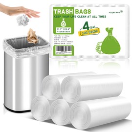 4 Gallon Small Bathroom Trash-Bag Kitchen-Garbage-Bags - Clear Unscented 180 Counts Plastic Mini Strong Little Office Car Restroom Tiny Waste Basket Can Acqkunlo