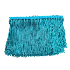 Beautiful 2 Yards of 12" Long Chainette Fringe Tassel Thread Yarn Trim Fringe Sewing, Dance Costumes, Drapery, Lamp Shades-Turquoise