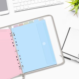 Uquelic A4 Folder Ring Binder, Document Organizer with 12 Pcs Punched Pockets, Transparent Vinyl Bag with Zipper, Cute Folders Wallets, Waterproof PVC Folder for School Home Work Office (Grey)