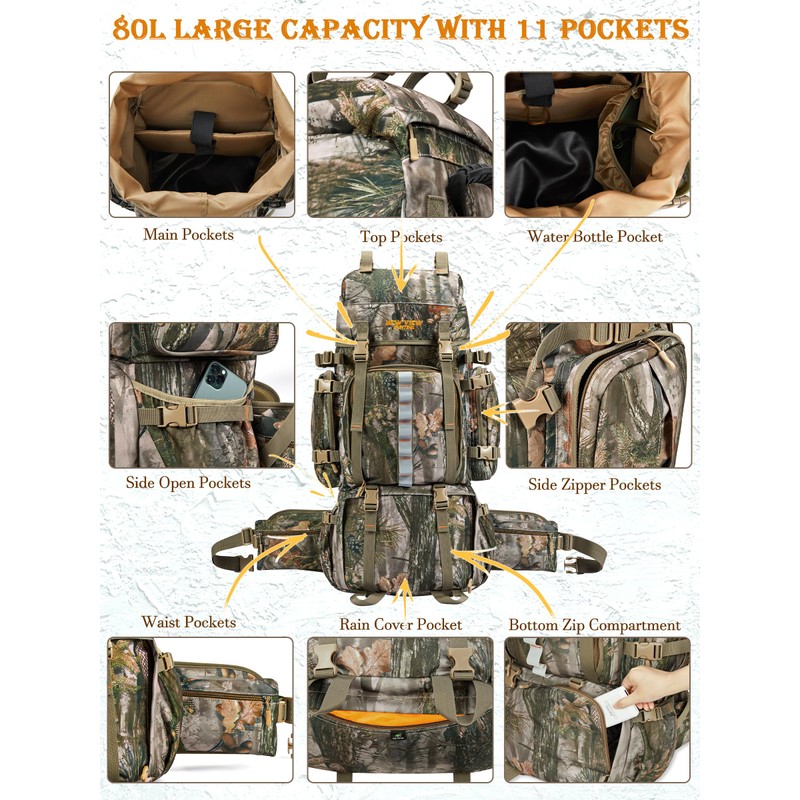 NEW VIEW Hunting Backpack for Men 80L, Camo Bag for