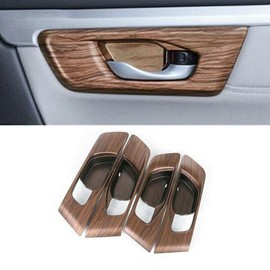 Auto Parts Port Set of 4 Peach Wood Texture Interior Door Handle Bowl Cover Trim, Fits for 2017-2022 Honda CR-V (Without Memory Seat Buttons), 75075-W