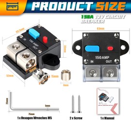 HOISGEAR 150 A Resettable Circuit Breaker 12 V / 48 V Self-Recovery Circuit Breaker DC 12 V-48 V Voltage Circuit Breaker Audio Waterproof Manual Reset for Car Marine RV Truck