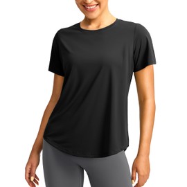 Women's Short Sleeve Workout Shirts Breathable UPF 50+ Sun Protection T-Shirts Quick Dry Gym Running Hiking Tops (Black, XXL)