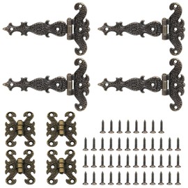 JINJUMEI Pack of 8 Hinges Foldable Antique Bronze T Hinges Retro Decorative Hinges Zinc Alloy Decorative Hinges with Screws Furniture Straps for Cupboard, Drawer Door, Bookshelf