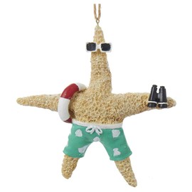 Kurt Adler C8971 Beach Style Tan Starfish Couple Decorative Holiday Christmas Tree Ornament Set with Twine Rope Hanger (2 Pack)