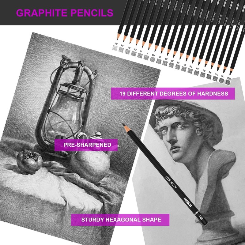 HIFORNY 70 Pcs Drawing Set Sketching Kit- Sketch Pencils Art