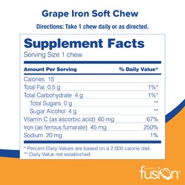 Bariatric Fusion Iron Soft Chew with Vitamin C | Grape Flavored | Chewy Vitamin for Bariatric Patients | Gluten Free | Iron Supplement for Women and Men | 60 Count | 2 Month Supply