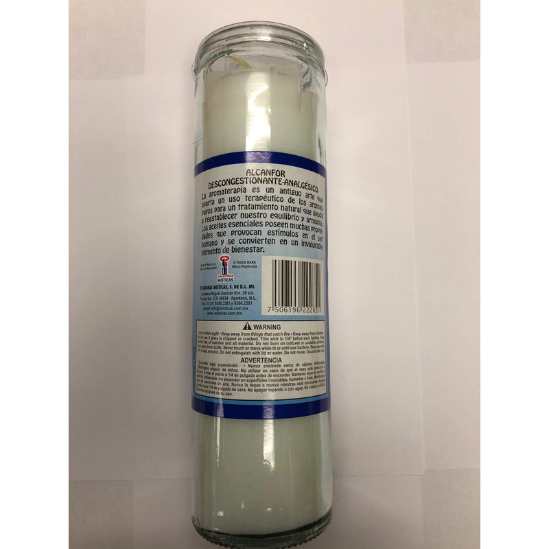 Camphor (Alcanfor) Prepared Scented White Pillar Candle in Glass