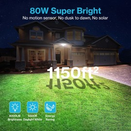 Olafus 80W Flood Lights Outdoor, Switch Controlled 8000LM LED Security Lights, IP65 Waterproof Outside Floodlights, 6500K Exterior Flood Light Fixture Wired for House Yard Porch Eave White