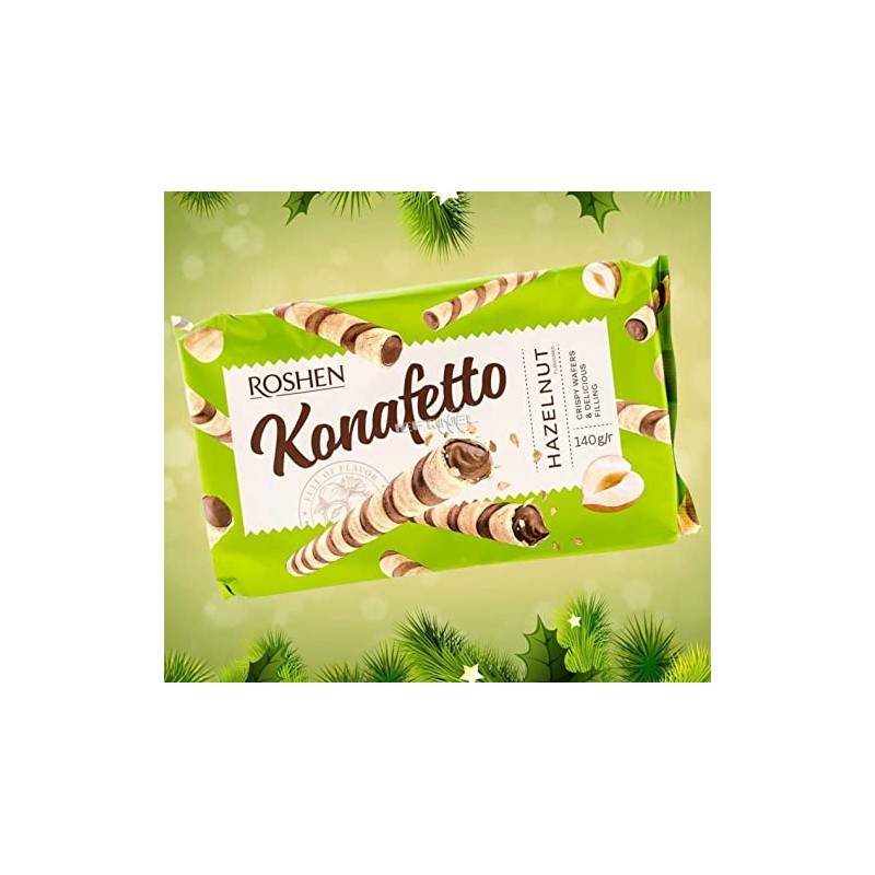 Roshen Crispy Flavorful Wafer Rolls "Konafetto" with Hazelnut-Cream Filling, Kosher,