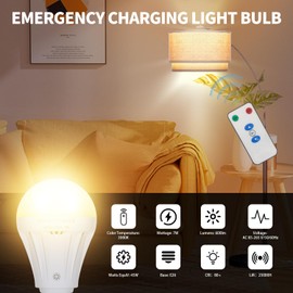 MXhme Rechargeable Light Bulbs with Remote Control Soft Warm(3000K) 2200mAh Dimmable Battery Operated Light Bulb 50 Watt Equivalent,2 Pack