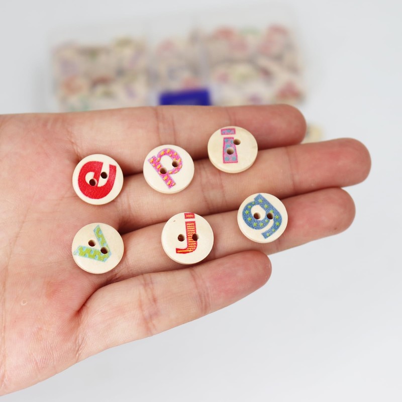 15mm Wooden Buttons100 Pcs Assorted Random 26 Letter Patterns 2